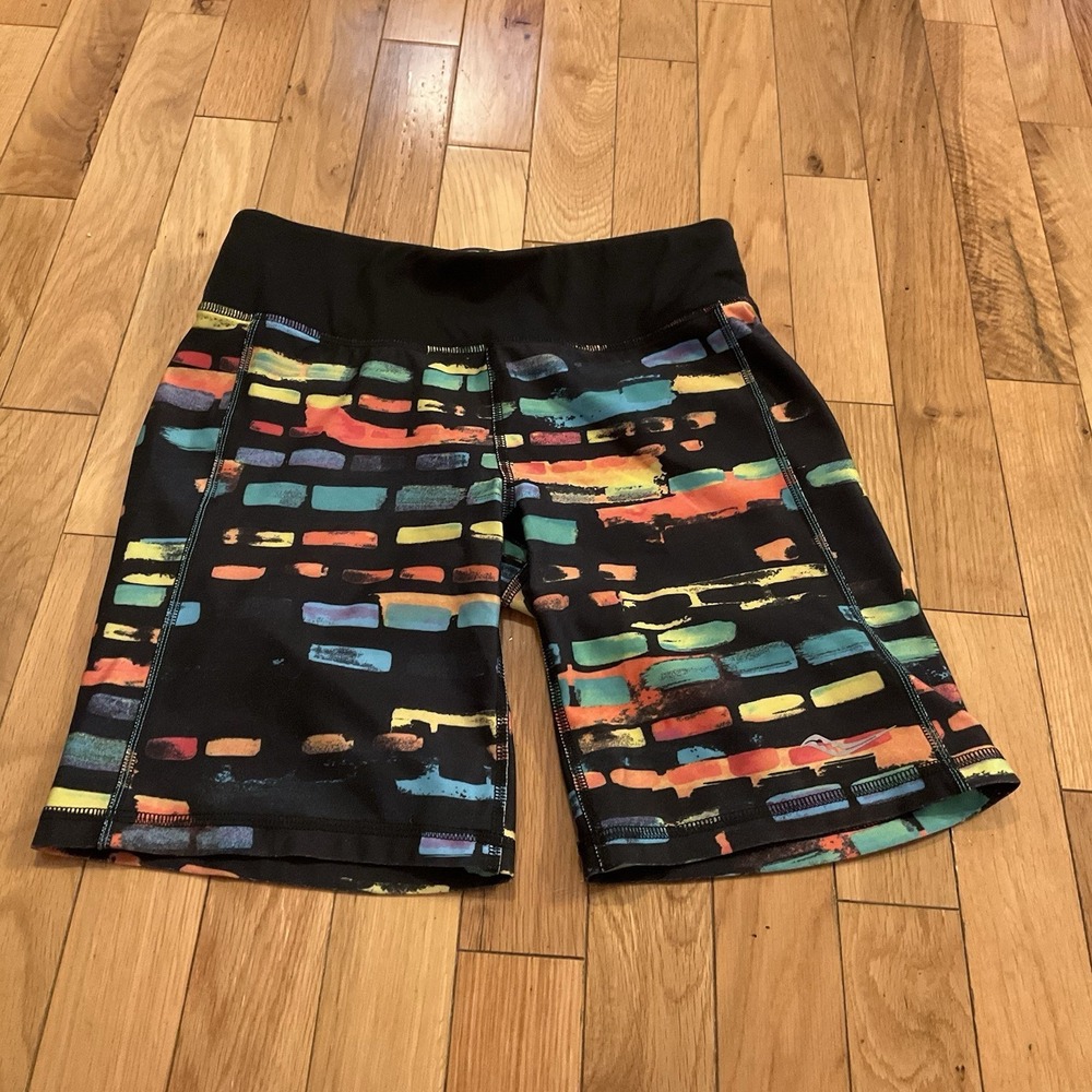 Saucony Scoot 8" Tight Shorts‎ Women's Medium Black /Multi 2 Pockets Running